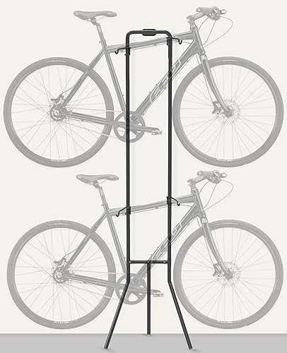 Estante de almacenamiento para 2 bicicletas para interiores con 3 patas y gancho de brazo ajustable para bicicletas de montaña y carretera, soporte