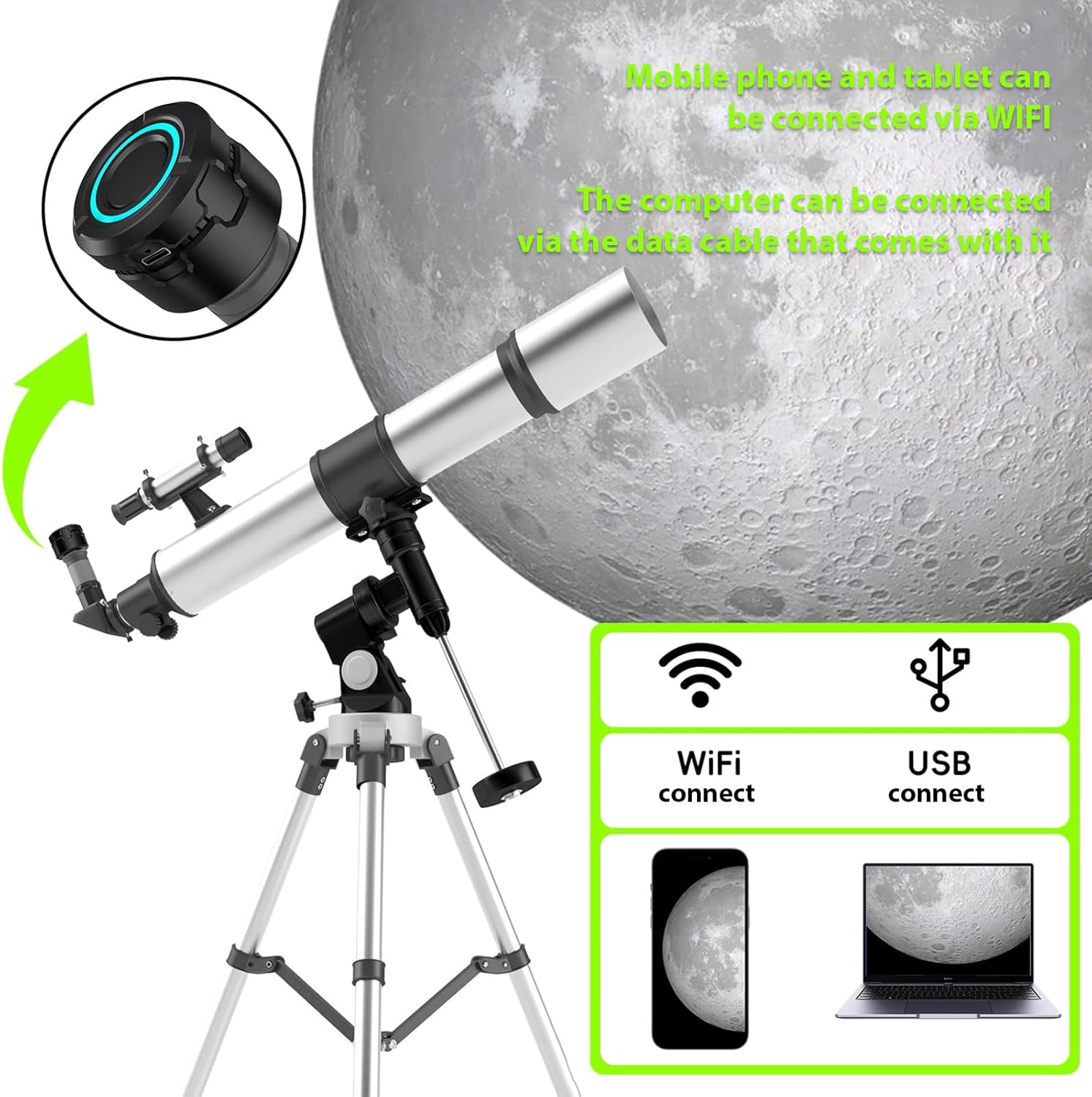 Andoer WiFi Electronic Eyepiece, Wireless Electronic Eyepiece for Telescope Camera, 4K Video Recording for 1.25 inch Telescope, Electronic Eyepiece Camera for Astrophotography, Bird Watching