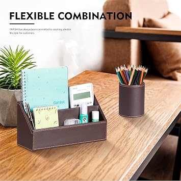 Desk Accessories and Workspace Organizer 6 Piece Office Supplies Storage Set Pencil Cup Business Card Holder Sticky Note Dispenser Mail Sorter Letter Tray File Holder Cute Desktop Caddy
