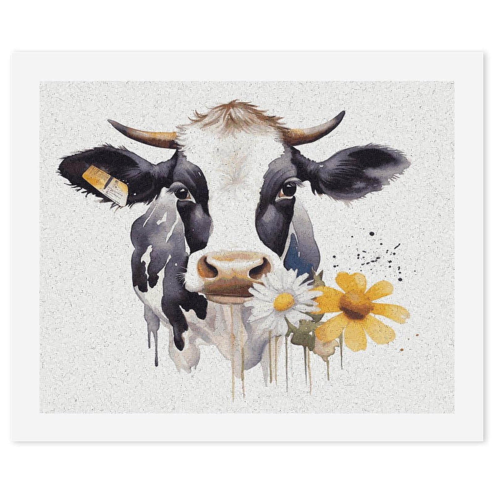 LDGSUPH Watercolor Cow And Daisy Flower Paint by Numbers Kits for Adults Beginners Exquisite Digital Oil Painting Kits Painting Anti-fading Canvas Wall Art DIY Gift for Home Wall Decor