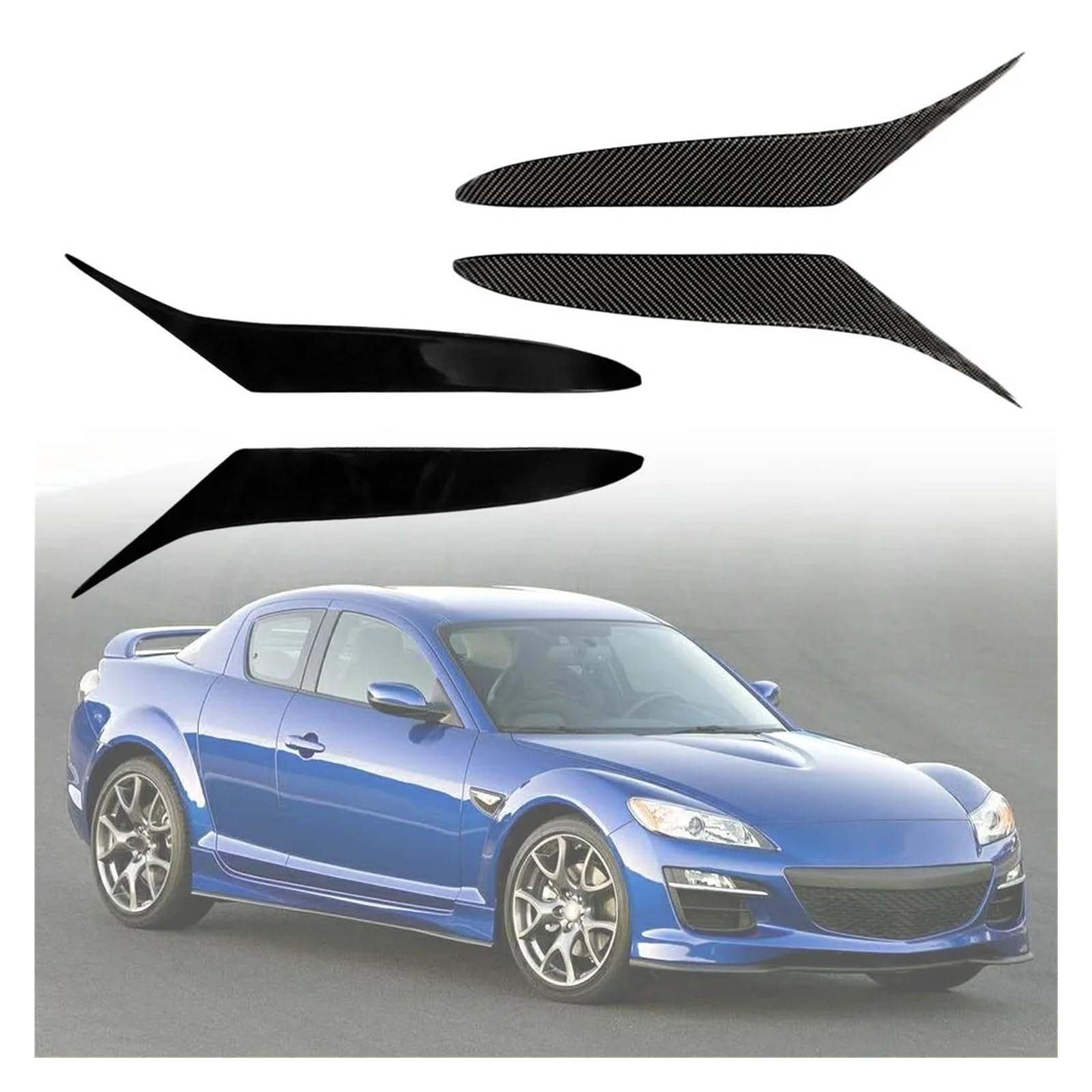 Naklejki na reflektory samochodowe, brwi, powieki, osłona, pasujące do Mazdy, RX8 Coupe 2004-2008 wykończenie oprawy brwi reflektorów(Carbon Fiber)