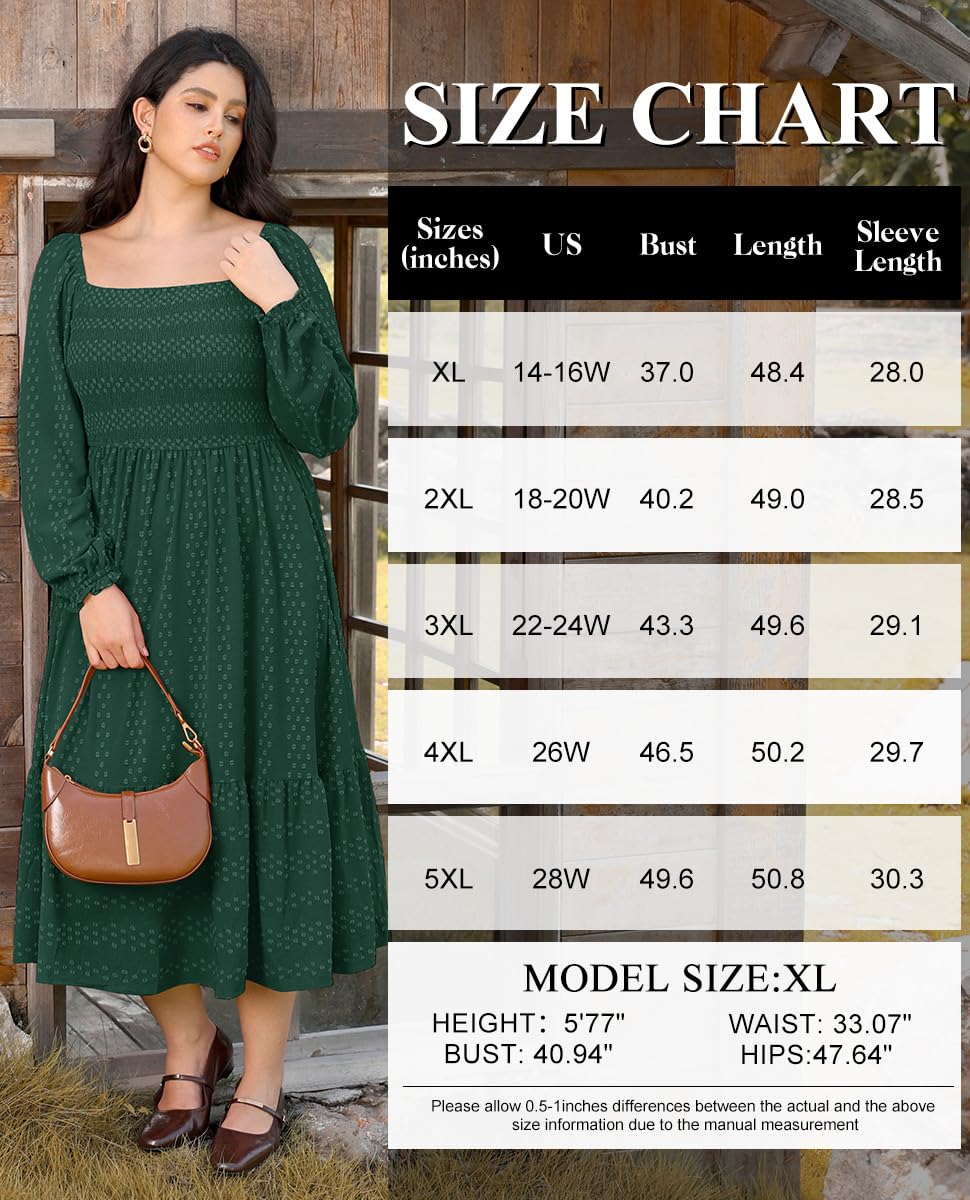 RITERA Herbstkleider in Übergröße für kurvige Frauen, Maxi-Hochzeitsgäste, langärmelig, gesmokt, schweizer Punkt, Winterkleid, Taschen, XL-5XL