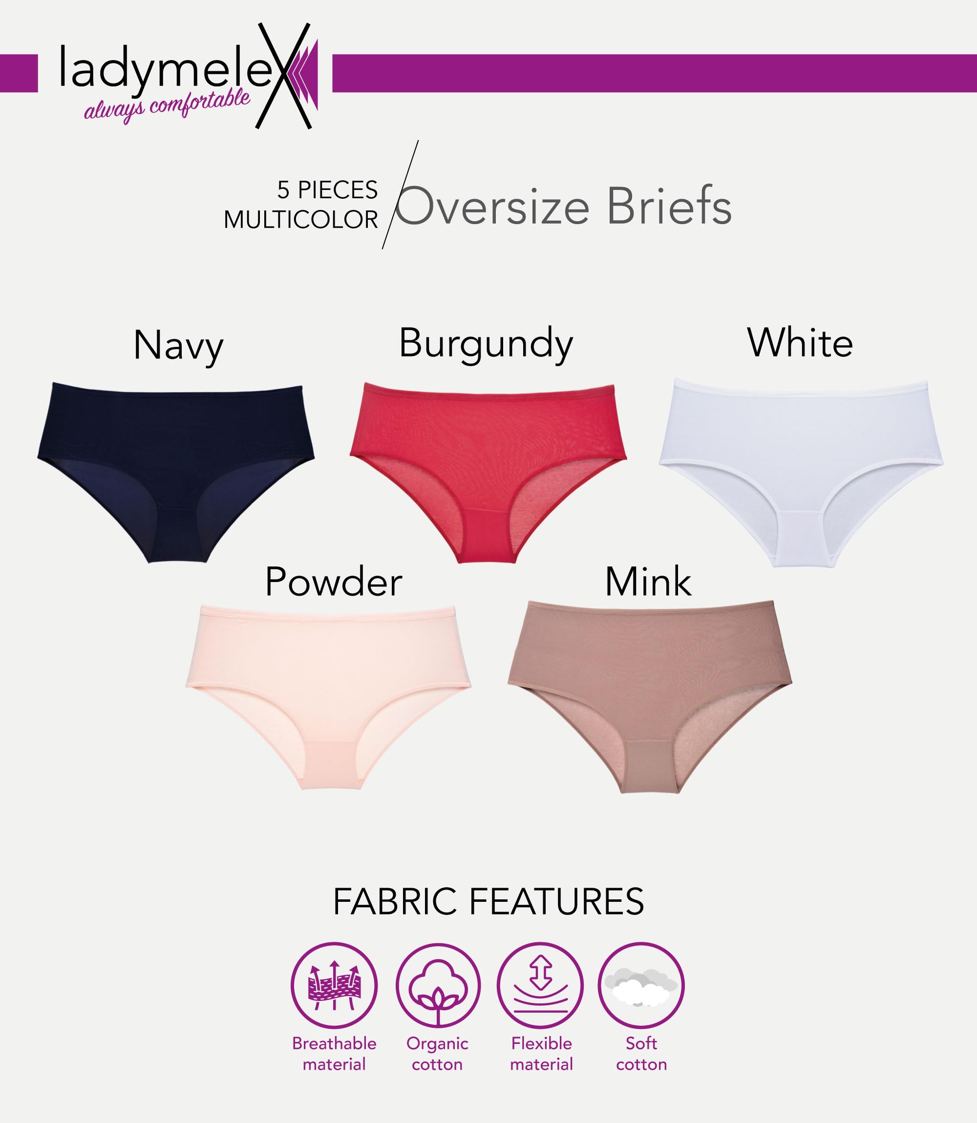 LadyMelex - Slip da Donna Oversize (3XL-4XL-5XL-6XL), Biancheria Intima in Cotone, Mutandine da Donna a Vita Media, Taglie Forti, Confezione da 5