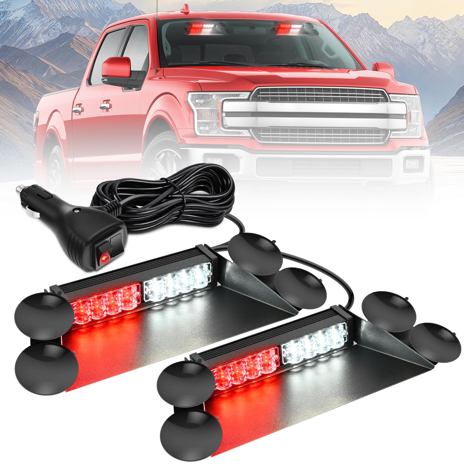 Nilight 16LED Red White Dash Strobe Light Cigarette Lighter Plug