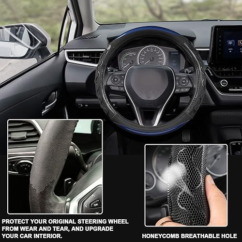 Miniatura 8 de GIANT PANDA Funda de volante para Toyota Tacoma 4Runner Tundra Sequoia, cubierta de volante de automóvil para grandes 15.5-16 pulgadas, color azul