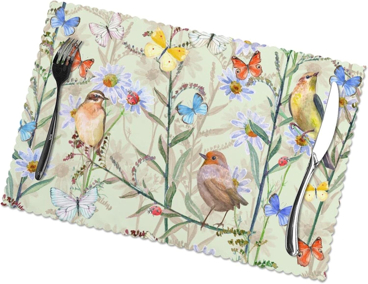Set of 4 Spring Bird Placemats for Dinning Table Heat Resistant Non-Slip Colorful Butterfly Kitchen Table Mat 18x12 Inch Washable Polyester Floral Place Mats Decor for Kid Farmhouse Outdoor Party Home : Home & Kitchen