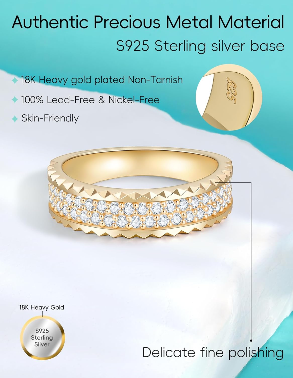 Stackable Rings for Women Wedding with Premium Moissanite|D Color VVS1 Clarity 3EX Cut|14K Gold Plated S925 Sterling Silver Non Tarnish - Image 5