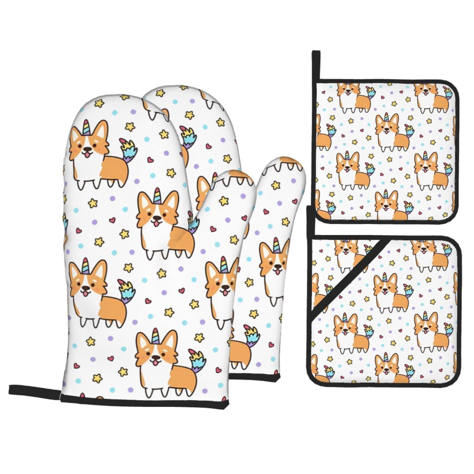 WHJSSF Corgi Prints 4-Piece Waterproof Oven Throws & Heat Resistant Pot Covers – Durable Kitchen Layers for Grilling & Baking