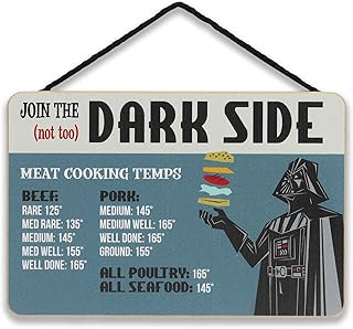 Disney Star Wars Darth Vader Dark Side Hanging Wood Wall Decor - Funny Star Wars Meat Temperature Guidelines Sign for Grilling
