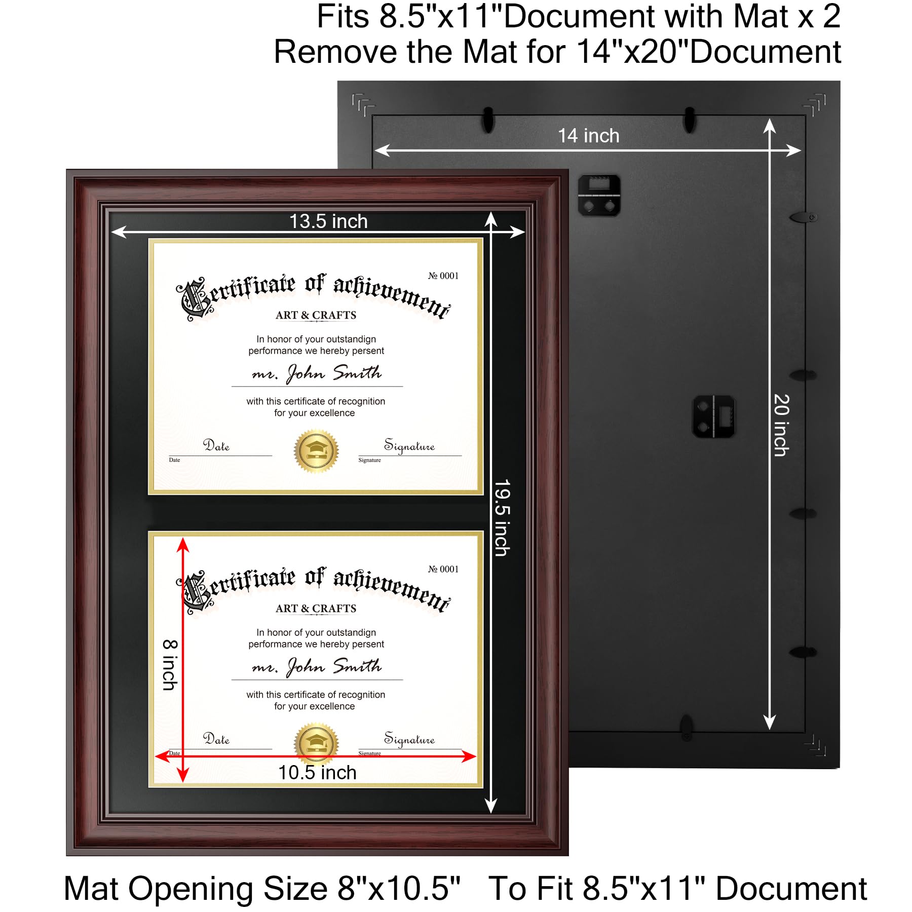 Amazon.com - Yaetm Vertical Double Diploma Frame 14x20 for Two 8.5