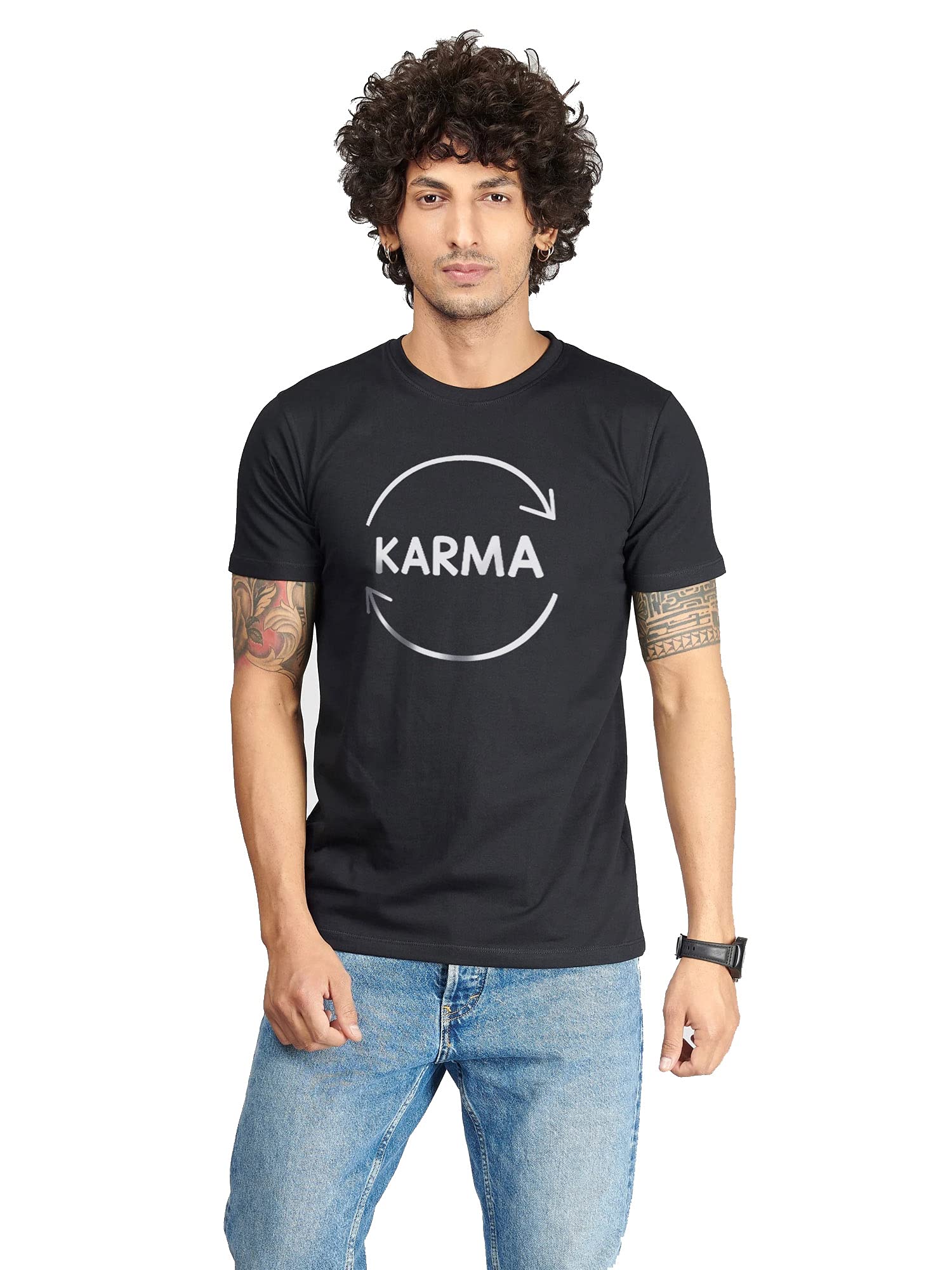 bluehaaatMen's Slim Fit Glow in Dark Karma Graphic Printed Half Sleeve Tshirt