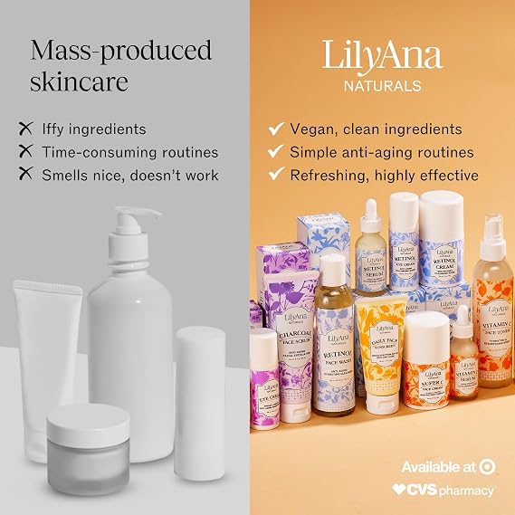 LilyAna Naturals Retinol Serum - Made in USA, Anti Aging Face Serum with Hyaluronic Acid and Vitamin E, Reduces Age Spots and Sun Damage, Promotes Collagen and Elastin (Retinol, 1oz)