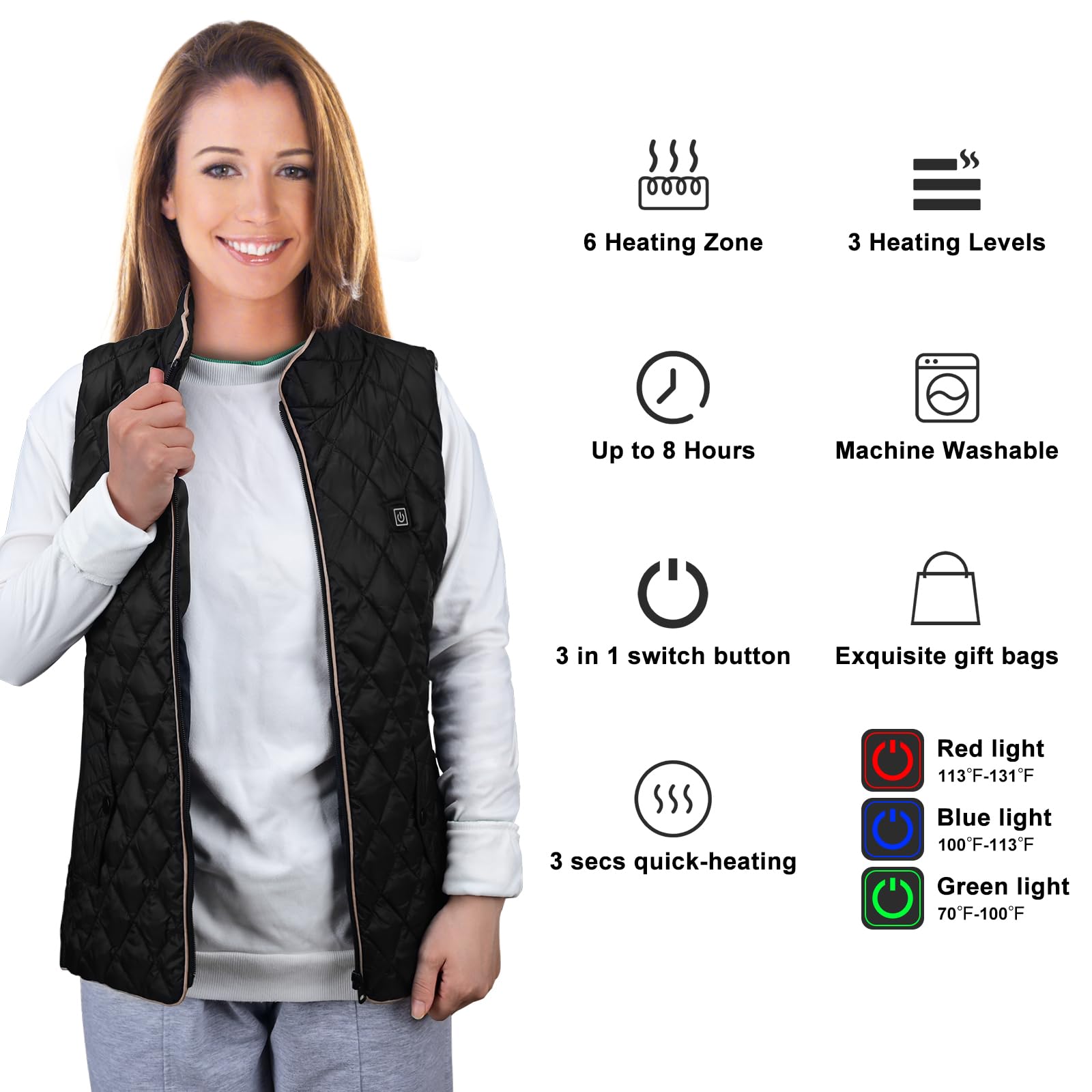 DUTTY Chaleco cálido, chaqueta de calefacción, calefacción continua y mantiene el calor, dando a la familia un invierno cálido, combinado con un banco de energía