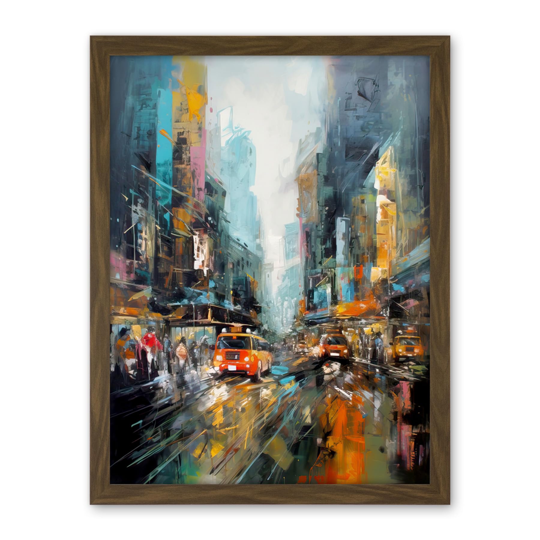 Artery8 New York City Rainy Day Abstract Action Cityscape Artwork Framed Wall Art Print 18X24 Inch