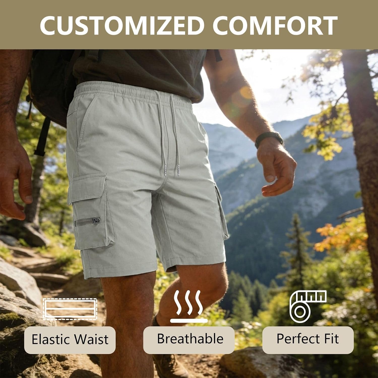 ANLUKE Men's Cargo Shorts Stretch Waist Quick Dry image 4