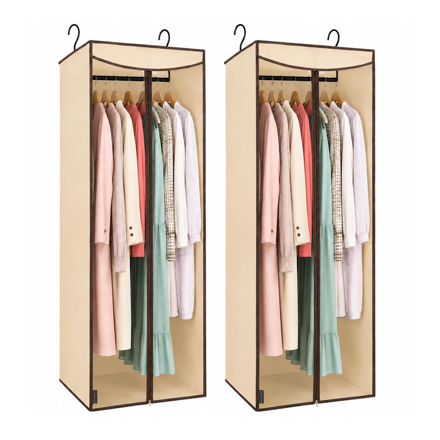 STORAGE MANIAC Kleidersäcke zum Aufhängen, 145 cm lang, für Kleiderschrank, große hängende Kleidertasche für Kleider, Anzüge, Mäntel, Reißverschlussabdeckung mit versiegeltem transparentem Fenster