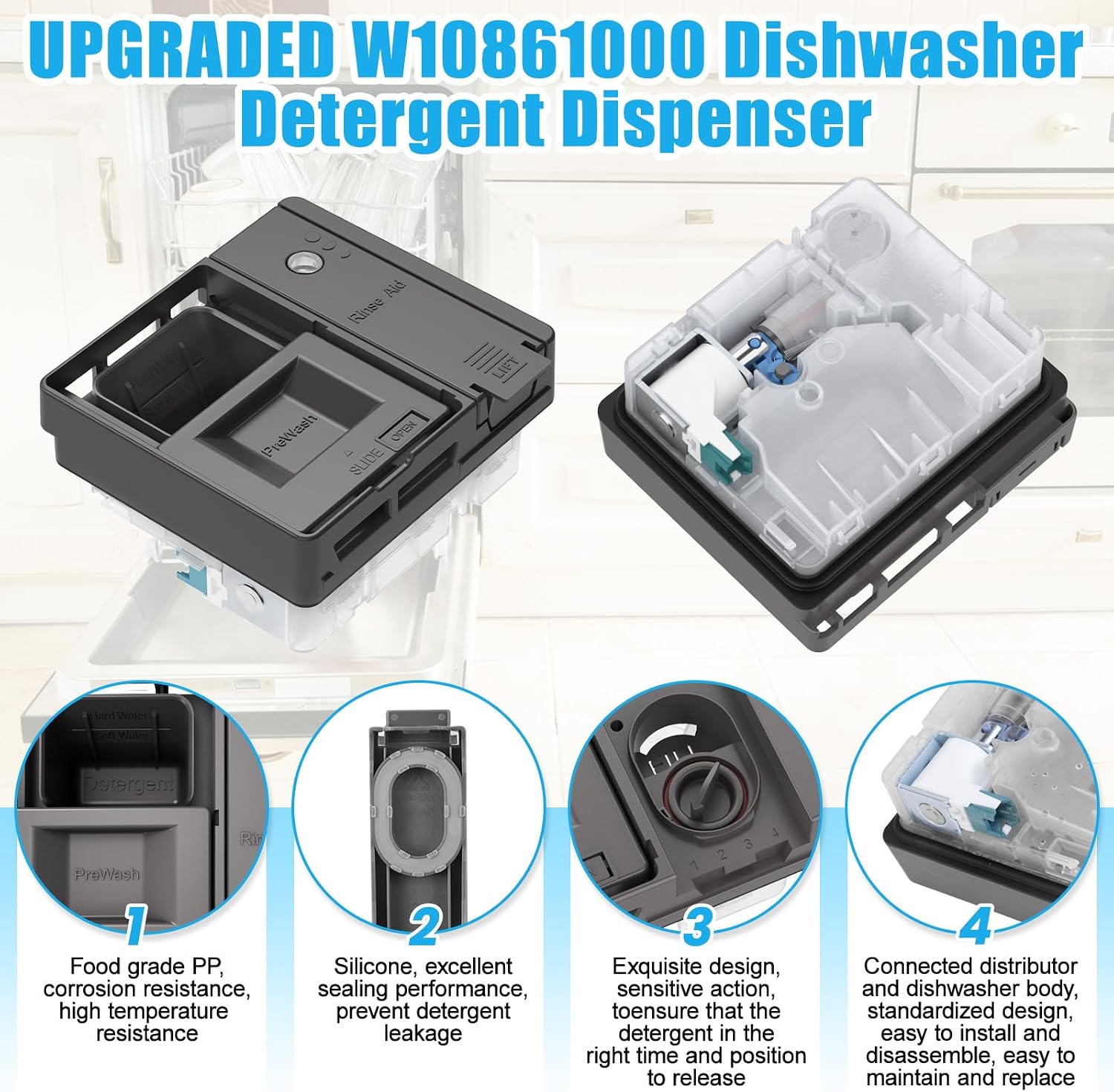 UPGRADED W10861000 W10620296 Dishwasher Detergent Dispenser WDT750SAHZ0 WDT970SAHZ0 Whirlpool Maytag KitchenAid Dishwasher Detergent Dispenser WDT730PAHZ0 Soap Dishwasher Dispenser Replacement Parts