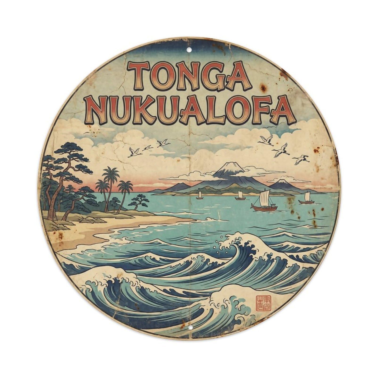 Odgynaw 8X8inch(20X20cm) Tonga Nuku Alofa Beach Destination Tropical Shore Metal Tin Sign