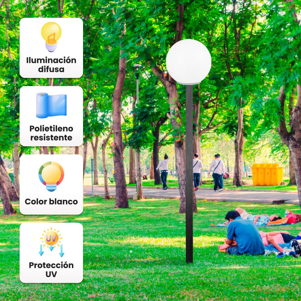 Farola Jardin Difusor Bola Lampara Exterior (Difusor 45 cm + Base E-27) Farolas Exterior Jardin, Globo Difusor Bola Farola Polietileno Blanca para Exterior Luz de Jardin Patio Luces Exteriores