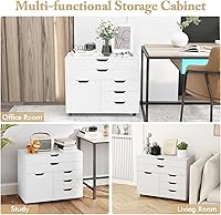 Vista 9 de Archivador, archivador blanco con ruedas universales, soporte para impresora de madera con almacenamiento, archivadores rodantes para oficina