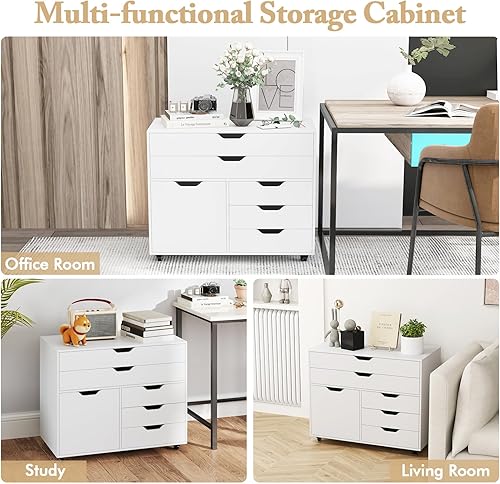 Miniatura 9 de Archivador, archivador blanco con ruedas universales, soporte para impresora de madera con almacenamiento, archivadores rodantes para oficina en