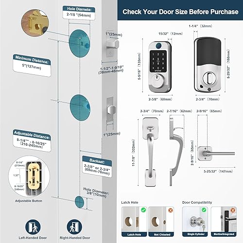 Miniatura 5 de SMONET - Juego de cerradura de puerta delantera WiFi, juego de cerraduras inteligentes de entrada sin llave, teclado de control remoto digital,