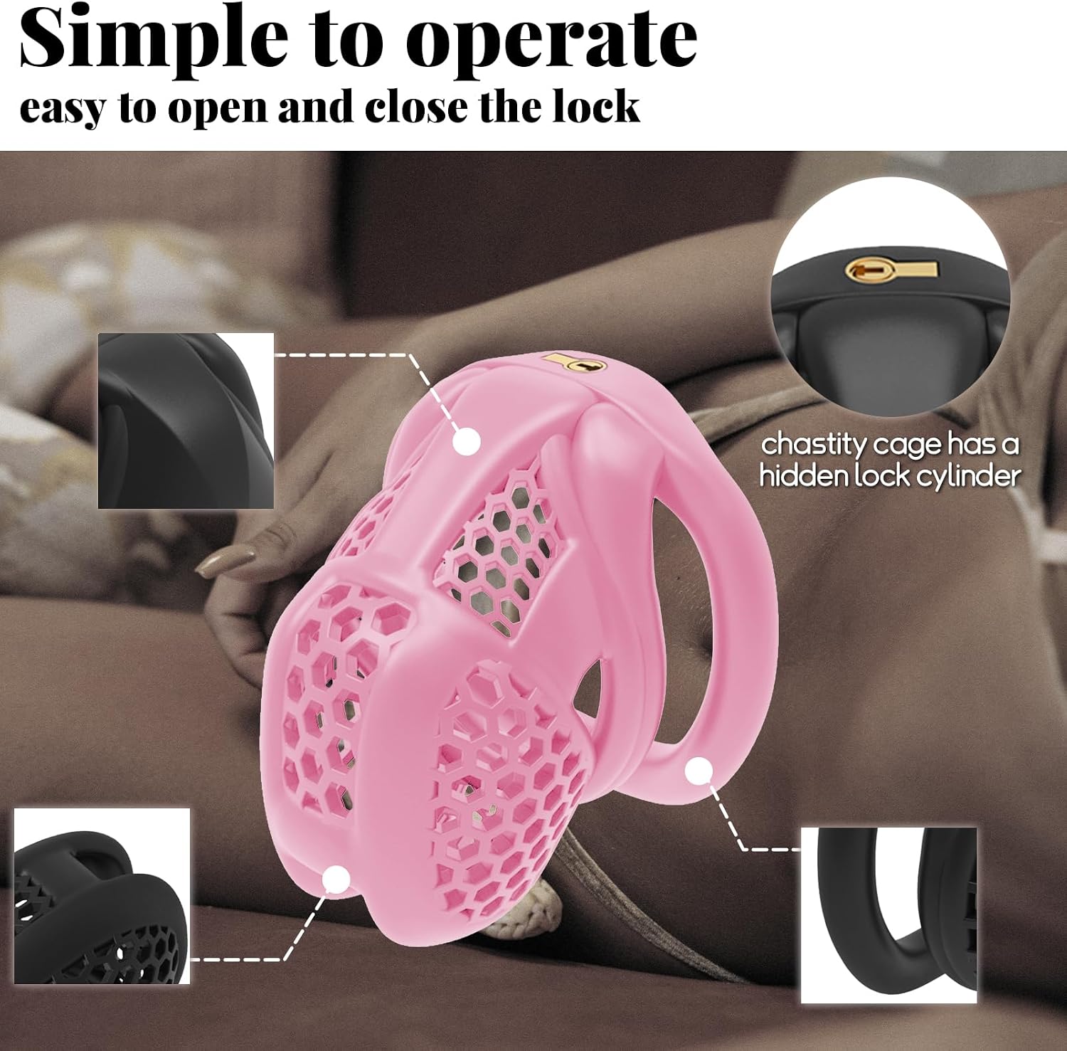 3D Printed Cock Cage with 4 Curved Snap Rings Small Honeycomb Chastity Devices for Men SM Fetish Extreme Bondage Sex Toys for Men Trainer (Black,Arc-Small)