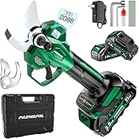PAOWAFOL Cordless Electric Pruning Shears 1.6in (41mm) Cut, 21V Brushless Motor, LCD Display, 2x 2000mAh Batteries & Blades, Green