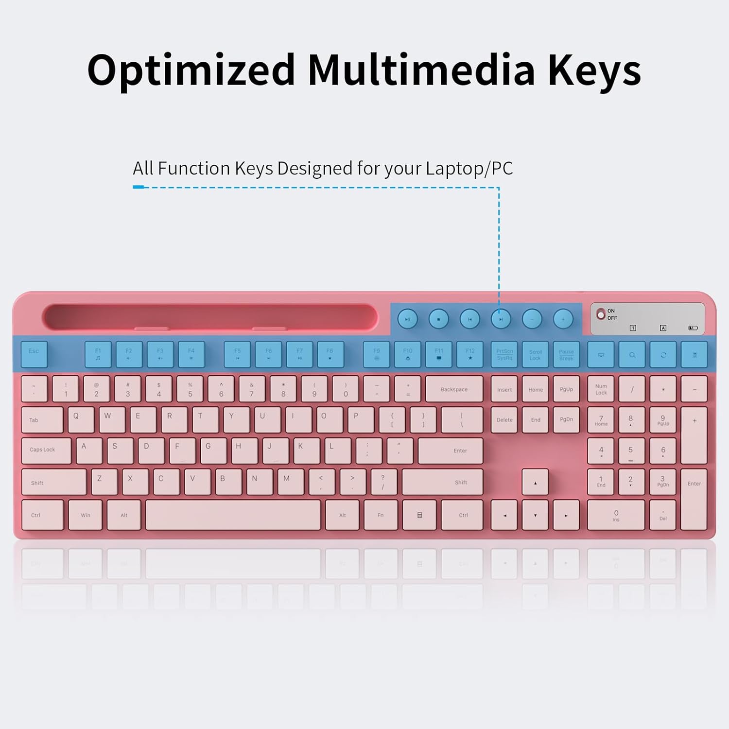 wireless keyboard and mouse combo, marvo 2.4g ergonomic wireless computer keyboard with phone tablet holder, silent mouse with 6 button, compatible with macbook, windows (sakura pink)