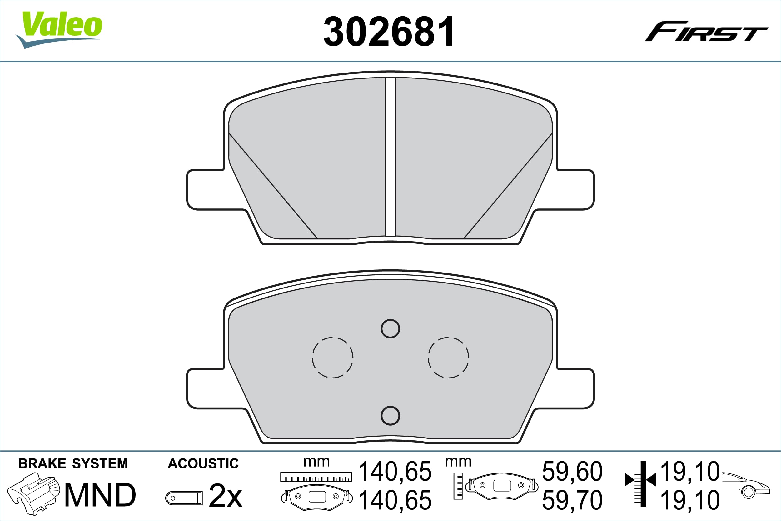 Valeo Jeu de 4 Plaquettes de Frein Essential 302681, Essieu Avant