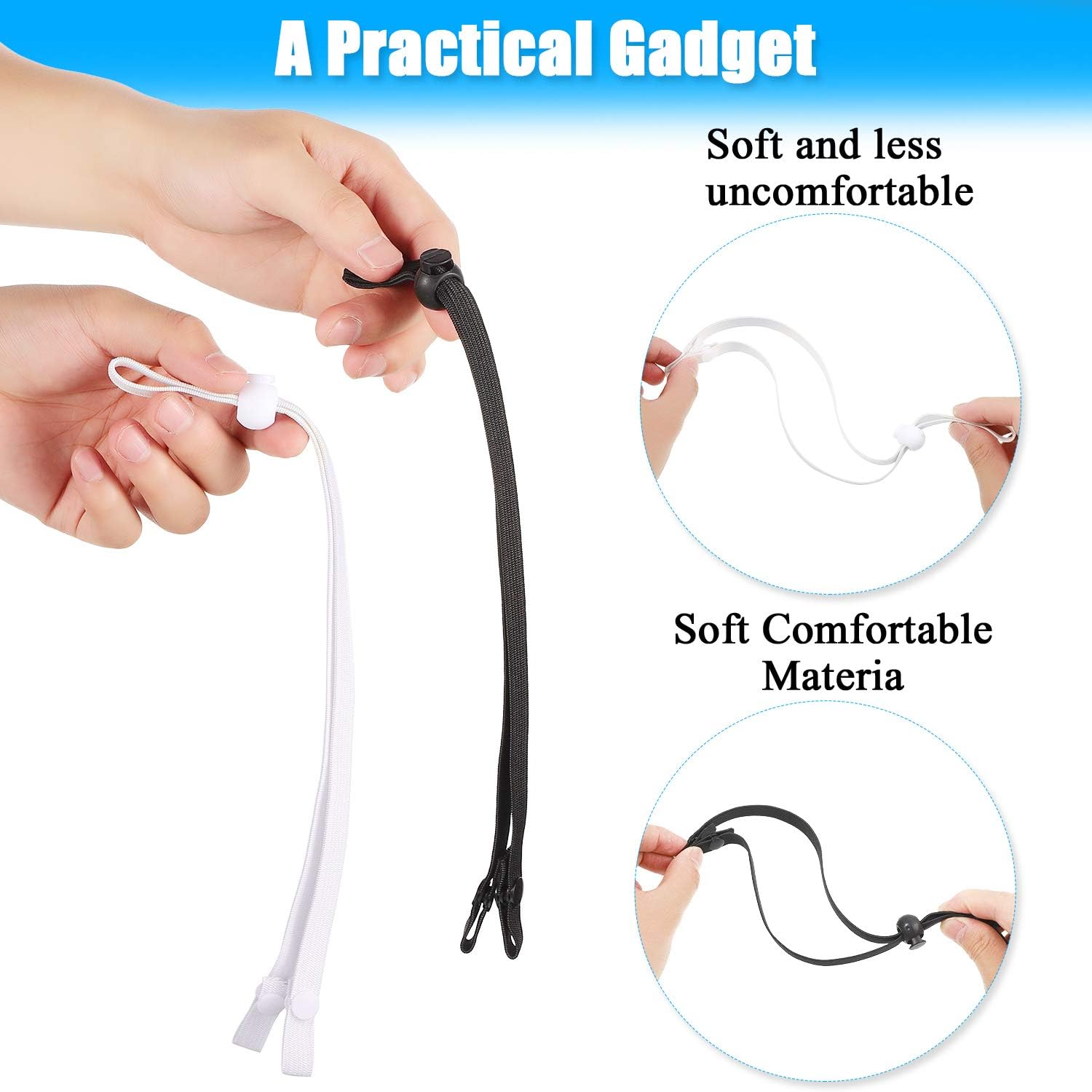 12 Pieces Adjustable Ear Straps Anti-Slip Ear Loop Extension Straps Ear Hook Straps for Dust-Workers Food-Workers to Relieve Ear (Black, White)