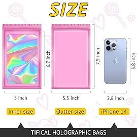 TIFICAL 100 PCS Holographic Bags for Lashes, Press On Nails, Candy, Small Baggies Sample Bag Smell Proof Packaging Bag for Jewelry, Resealable Bags for Small Business, Food Storage Bags