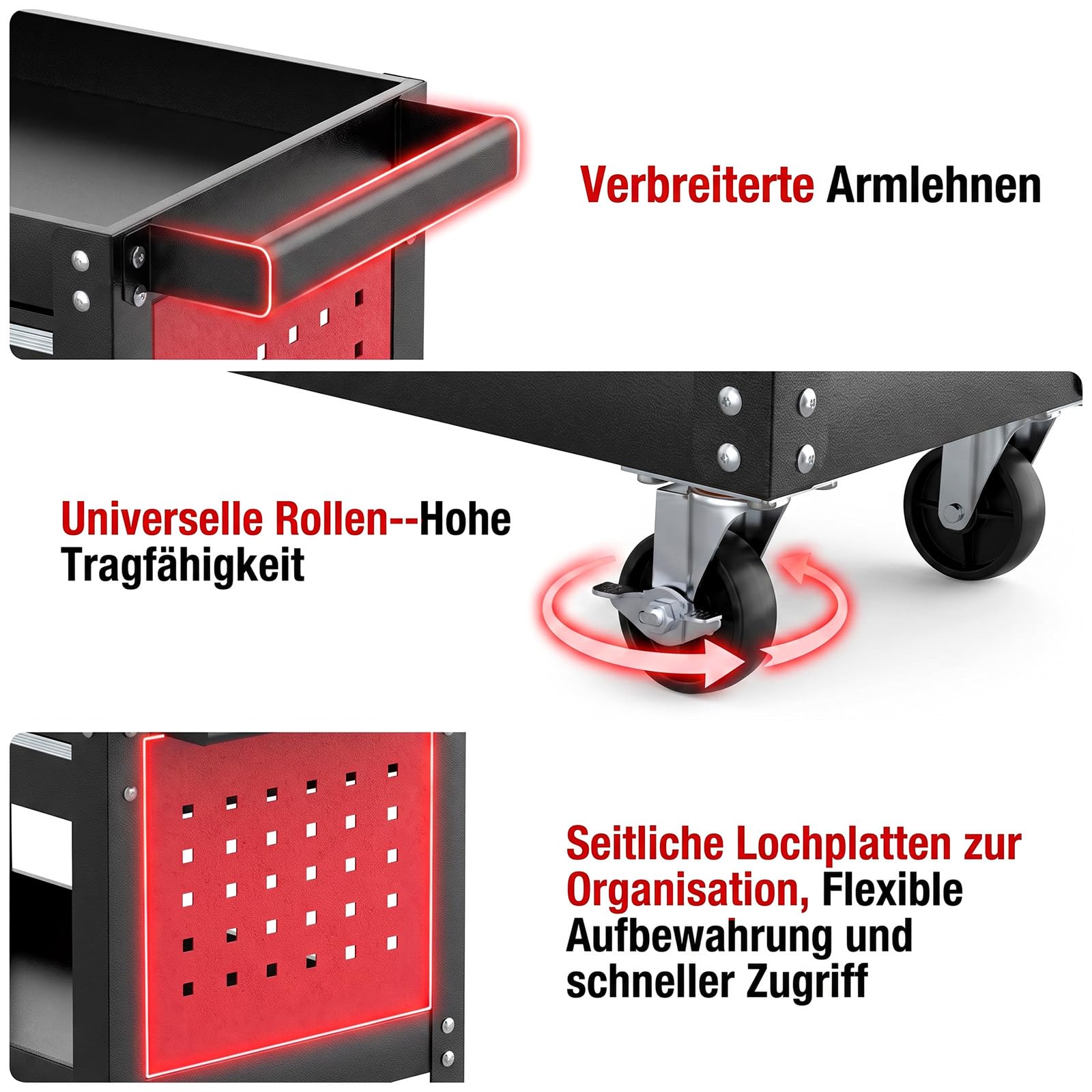 Werkstattwagen 3 Etagen mit Schublade, Werkzeugwagen 70 x 35 x 76 cm, Werkstatt-Rollwagen 200 kg Tragkraft,3 Zoll Rollen für Werkstatt, Garage & Hobby