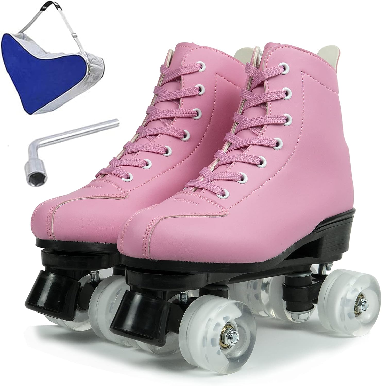 Wuwer Women's Roller Skates Leather Hightop DoubleRow