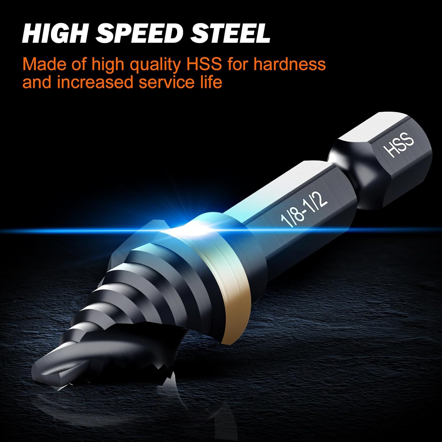 THINKWORK Step Drill Bit, HSS Single Size Step Drill Bit 1/8"-1/2", Mini Portable Unibit, 1/4" Hex Shank Step Bits for Soft Metal, Steel, Wood, Plastic
