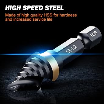 THINKWORK Step Drill Bit, HSS Single Size Step Drill Bit 1/8-1/2, Mini Portable Unibit, 1/4 Hex Shank Step Bits for Soft Metal, Steel, Wood, Plastic