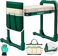 Saker 2-in-1 Garden Kneeler Seat: Foldable Stool with Extendable Legs, Thick Pad, Tool Bag - Heavy Duty for Elderly Gardeners