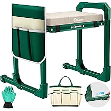 Saker Garden Kneeler and Seat Foldable Gardening Stool with Extendable Legs &amp; Thickened Pad, Tool/Storage Bag, Heavy Duty Support for Elderly, Gardening, Outdoor Use