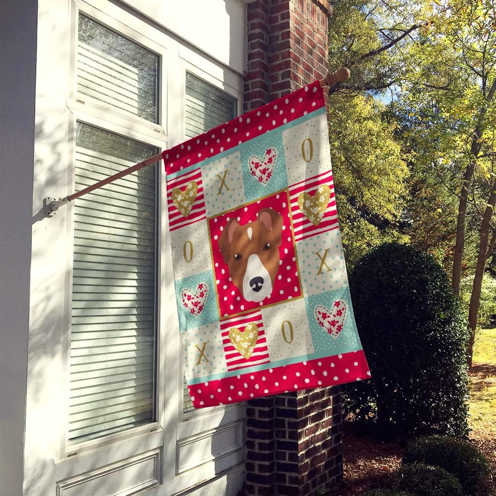 Caroline's Treasures CK5232CHF Rat Terrier Love House Flag, Red Large Porch Sleeve Pole Decorative Outside Yard Banner Artwork Wall Hanging, Polyester, House Size, Multicolor