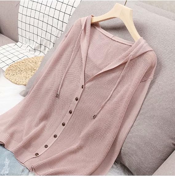 without brand Thin Hooded Cardigan, Hoodie, Women's Knit, Ribbon, Sweater, Long Sleeve, V-Neck, Summer, Knit Cardigan, Loose, UV Protection, Haori, Top, Sheer, Gown, Outerwear, Spring, Summer,