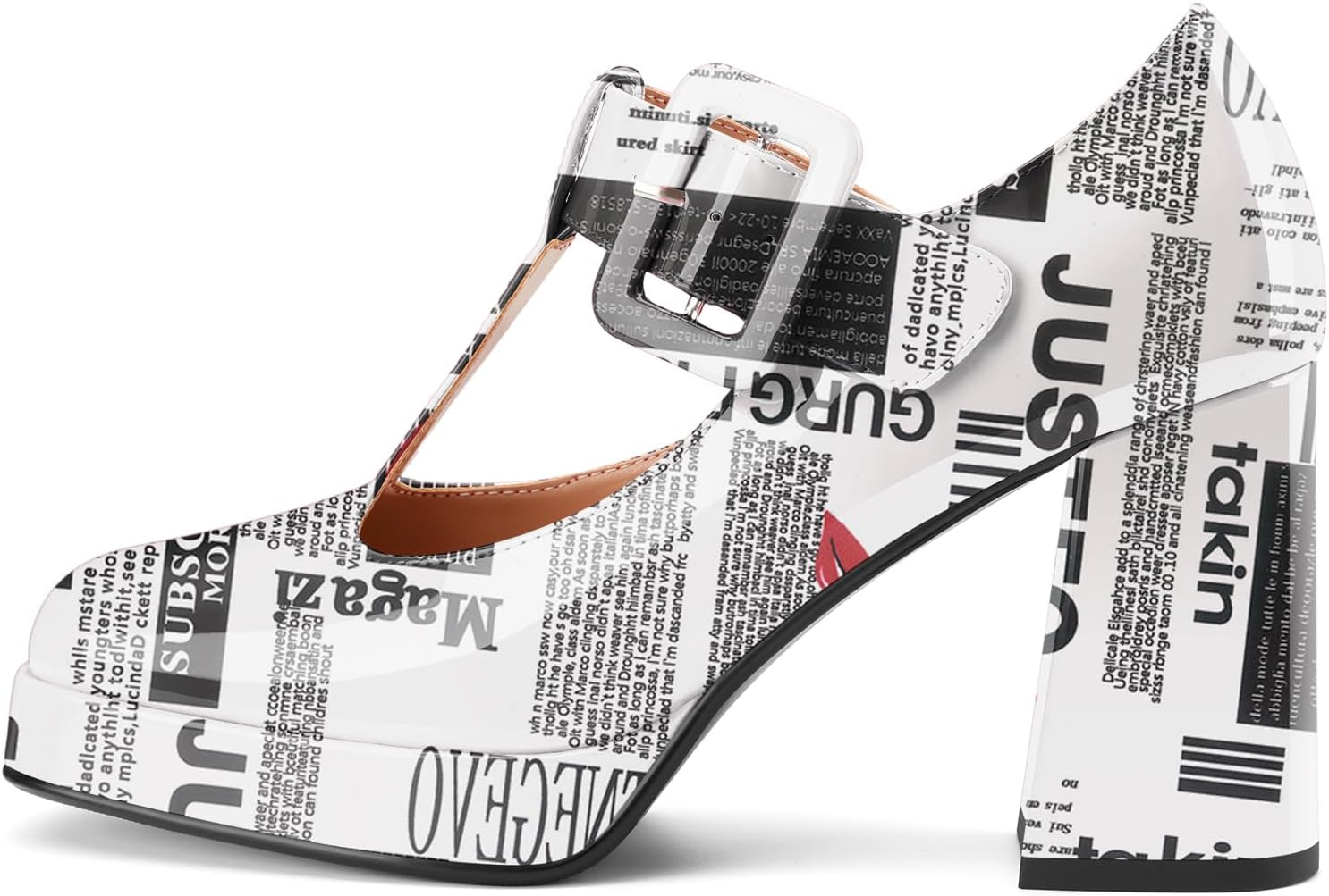 Women's T-Strap Mary Jane Platform Chunky Block High Heels Closed Square Toe Casual Dress Comfortable Patent Leather Pumps Shoes - Image 3