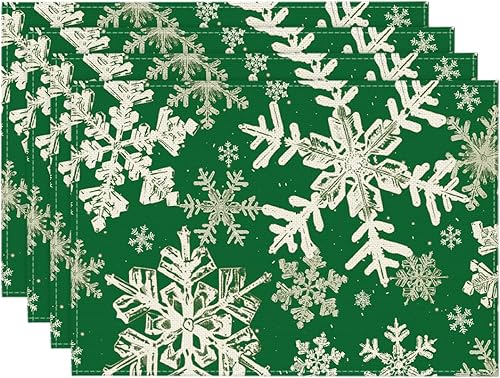 Miniatura 7 de Artoid Mode Juego de 4 manteles individuales de invierno con copos de nieve acuáticos, 12 x 18 pulgadas, manteles individuales de Navidad para
