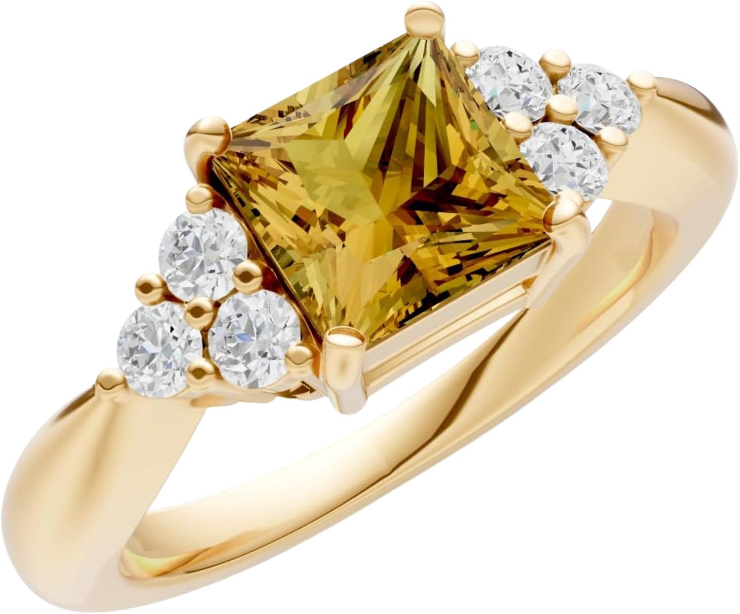 PEORA Princess Cut Cut Citrine Solitaire Band Available in Solid 10K, 14K or 18K Ring – White, Yellow or Rose Gold