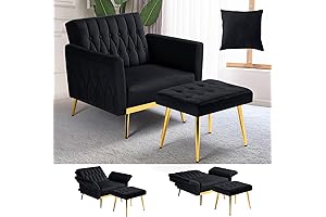 Black Velvet Accent Chair with Ottoman - Coddiwomple