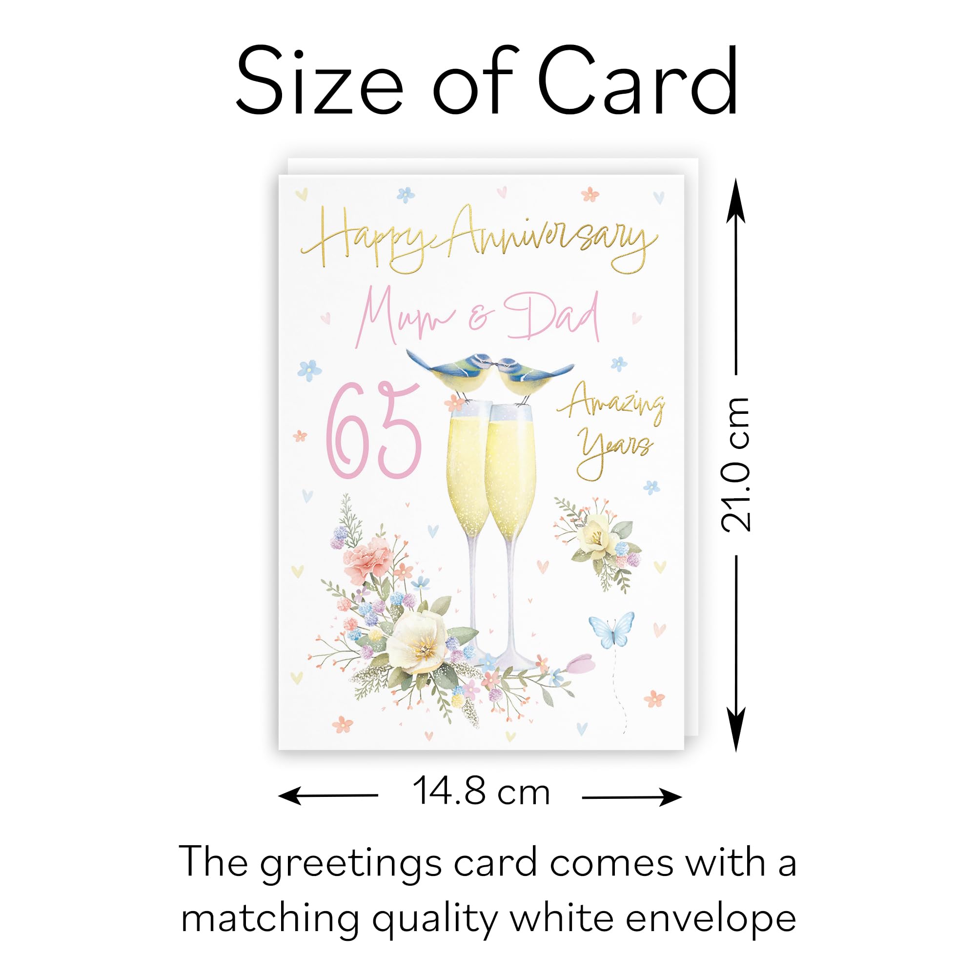 Hunts England, Mum And Dad 65th Anniversary Card, A5 Size, Champagne Flutes, Gold Foil, 65th Anniversary Card For Mum And Dad - Image 3