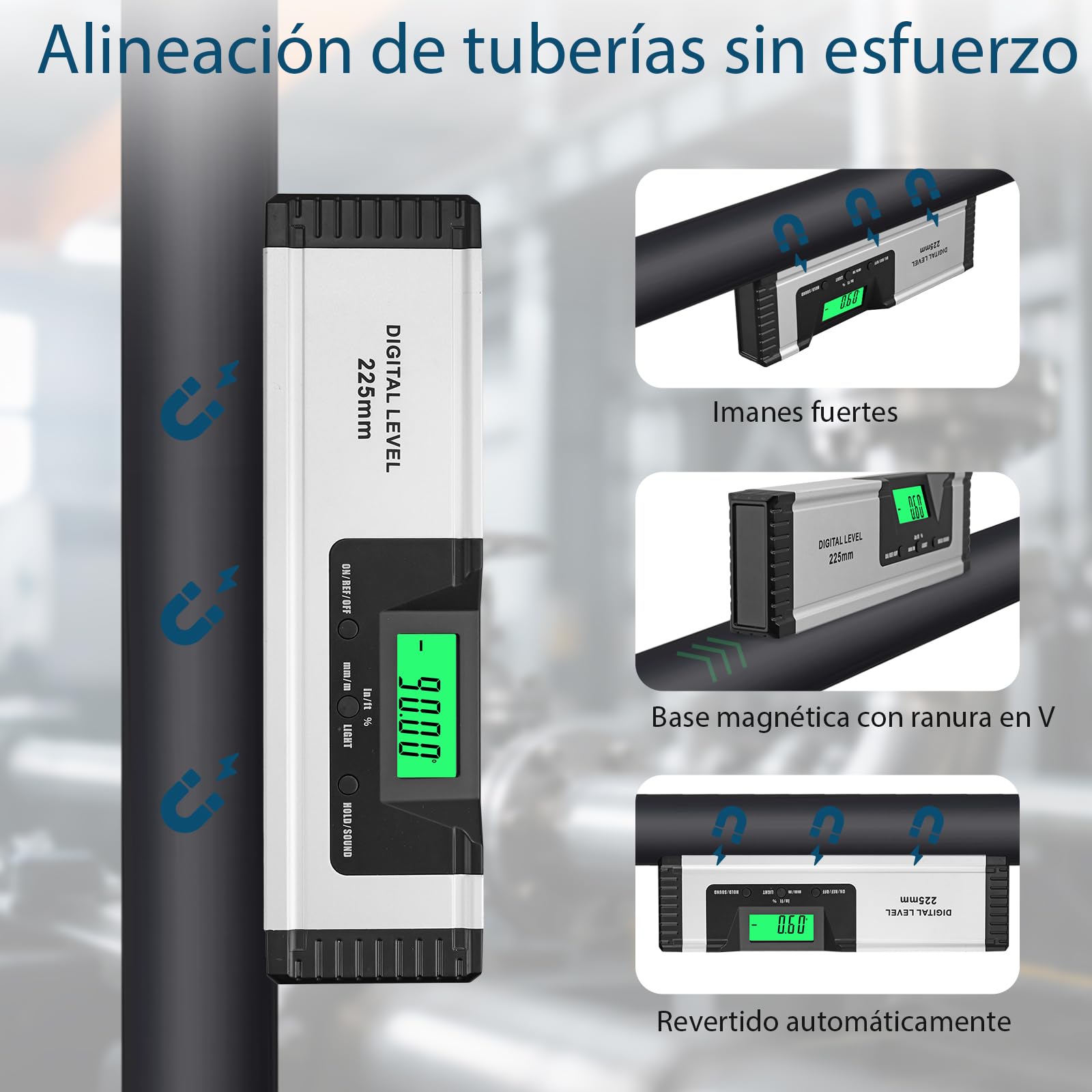 Nivel magnético digital e inclinómetro de 225 mm con indicador de audio de alta precisión ± 0,1°, imanes de neodimio fuertes, pantalla LCD, para construcción, soldadura de metal, alineación