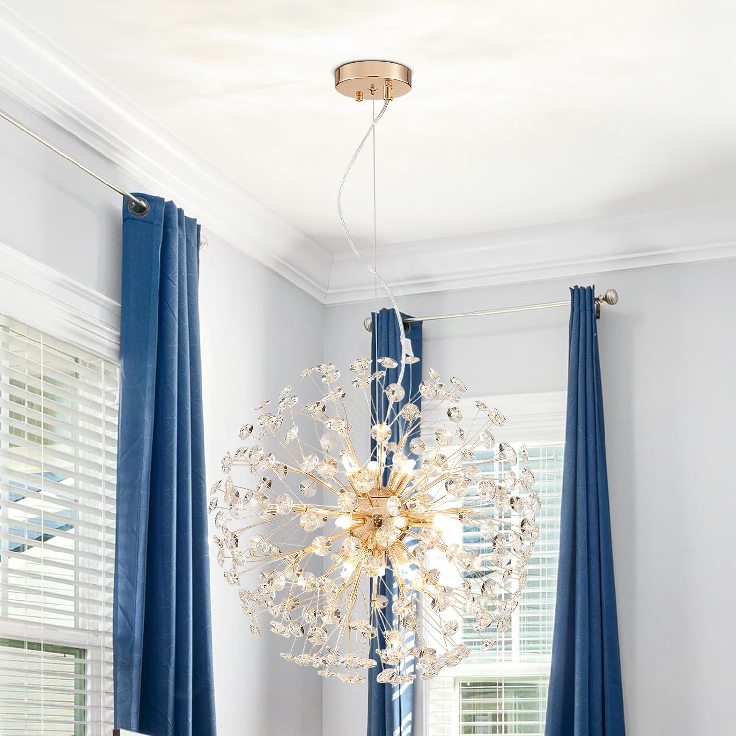 AGV LIGHTING Modern Crystal Chandelier Sputnik Dandelion Pendant Light Fixture, 8-Light Gold Chandelier for Dining Room Living Room Bedroom Foyer