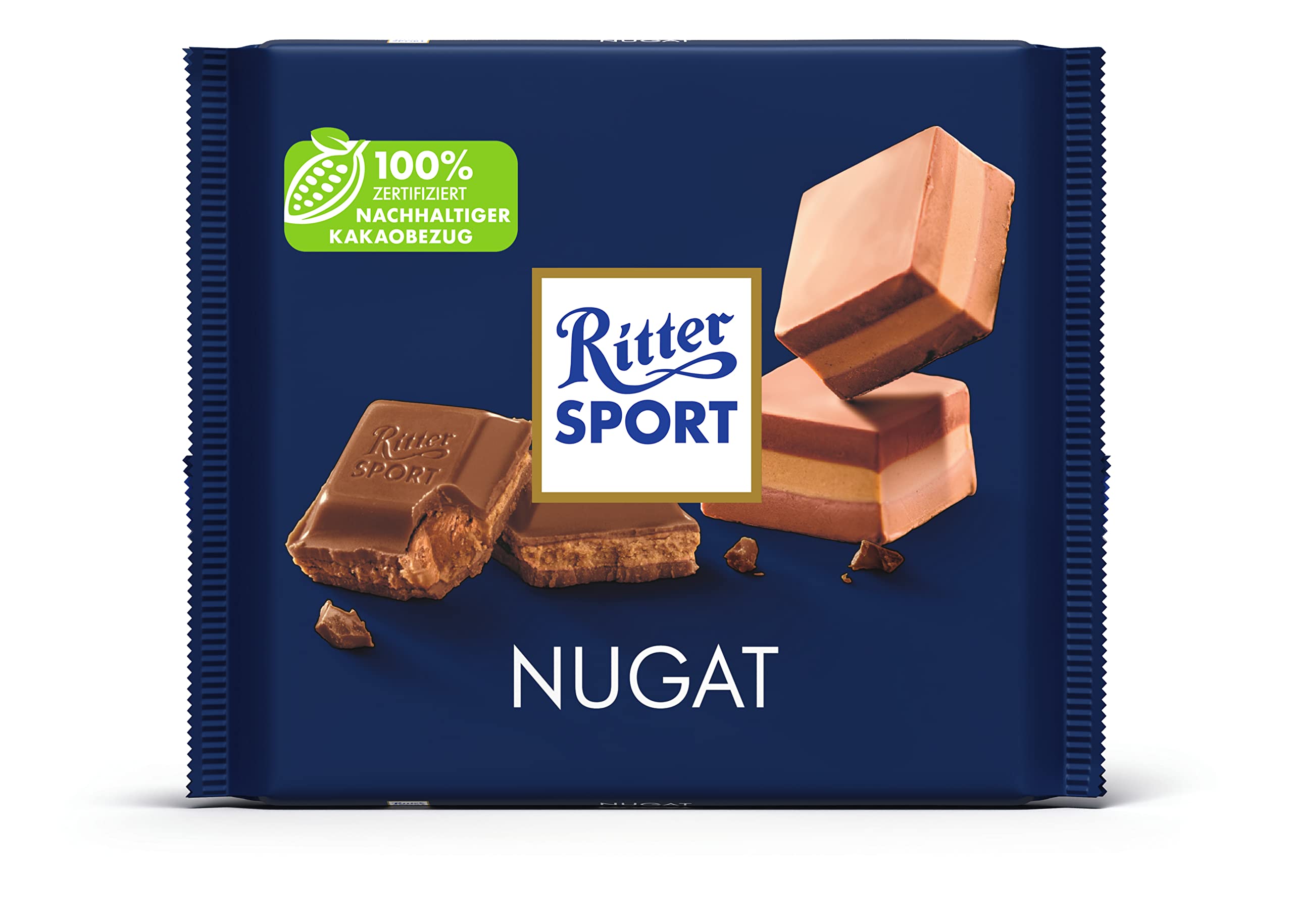 Ritter Sport 250g Nugat (11 x 250 g), Große Tafel Schokolade mit cremig-feinem Nugat, Edelnugat umhüllt von feiner Vollmilchschokolade, perfekt zum Naschen und Genießen, Geschenkidee, Großtafel