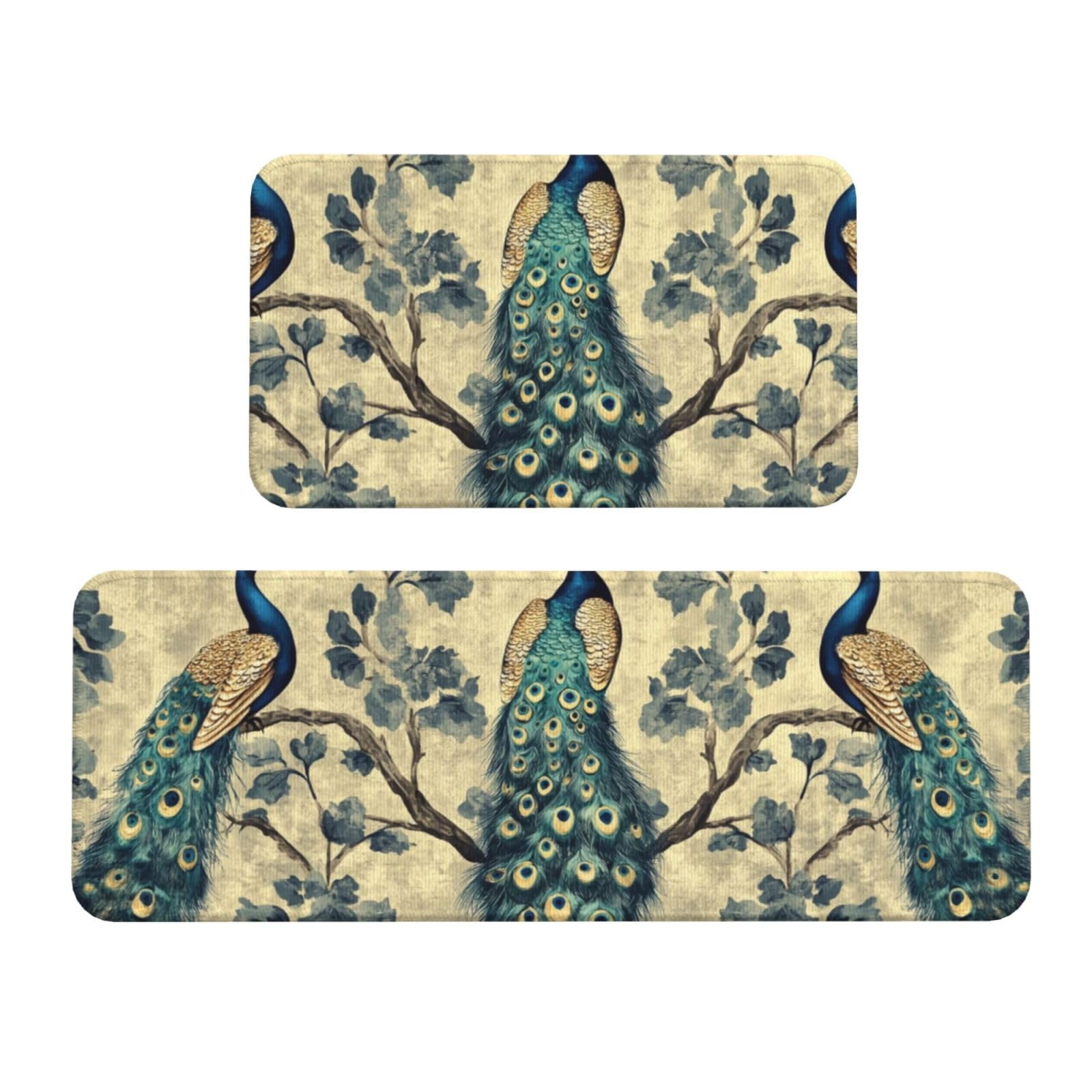 Tapetes de cocina acolchados con diseño de pavos reales para decorar tu hogar