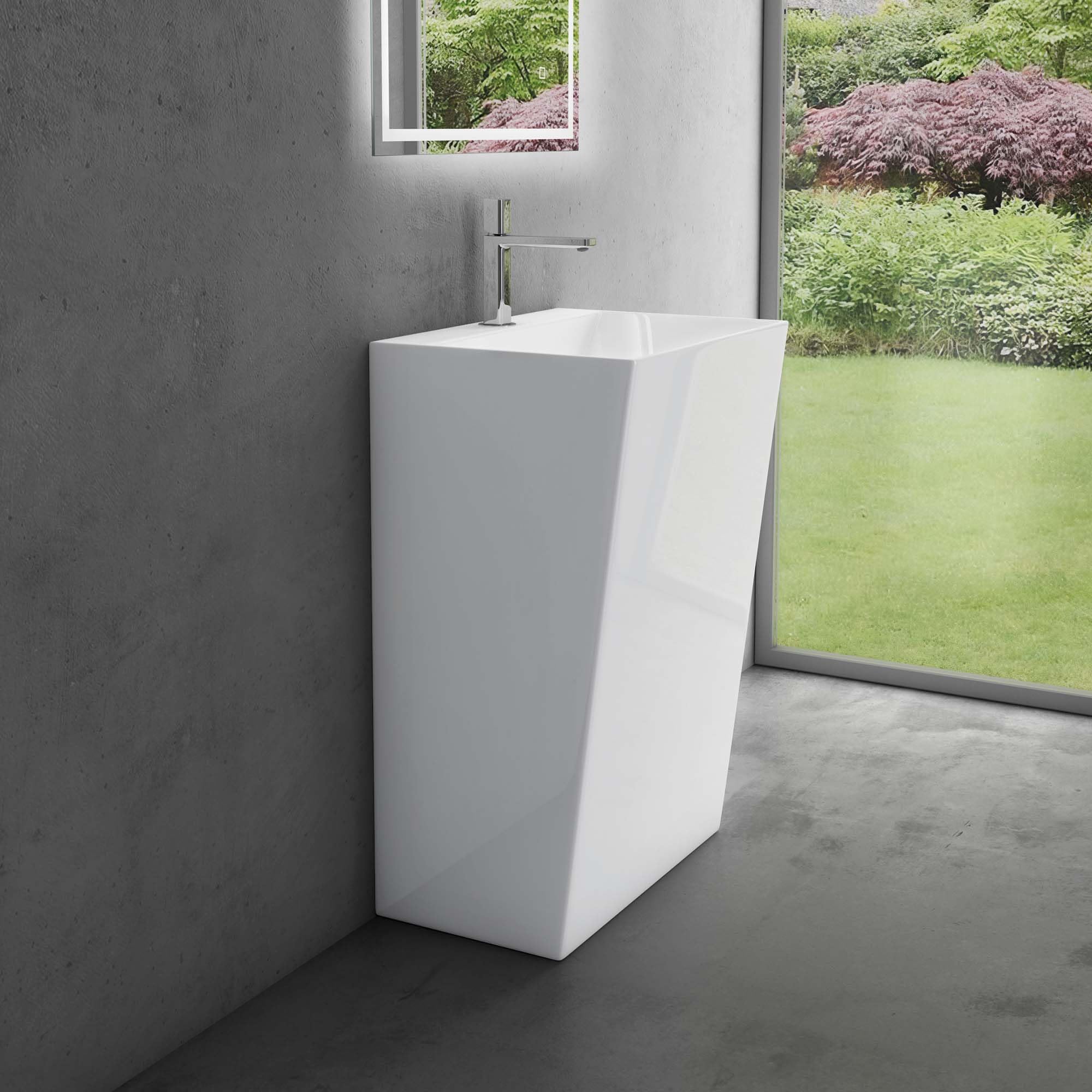doporro Lavabo sur Pied Blanc Vasque Colonne en Fonte Minérale Lave Mains Rectangulaire pour Salle de Bain 60x45x90cm Colossum40